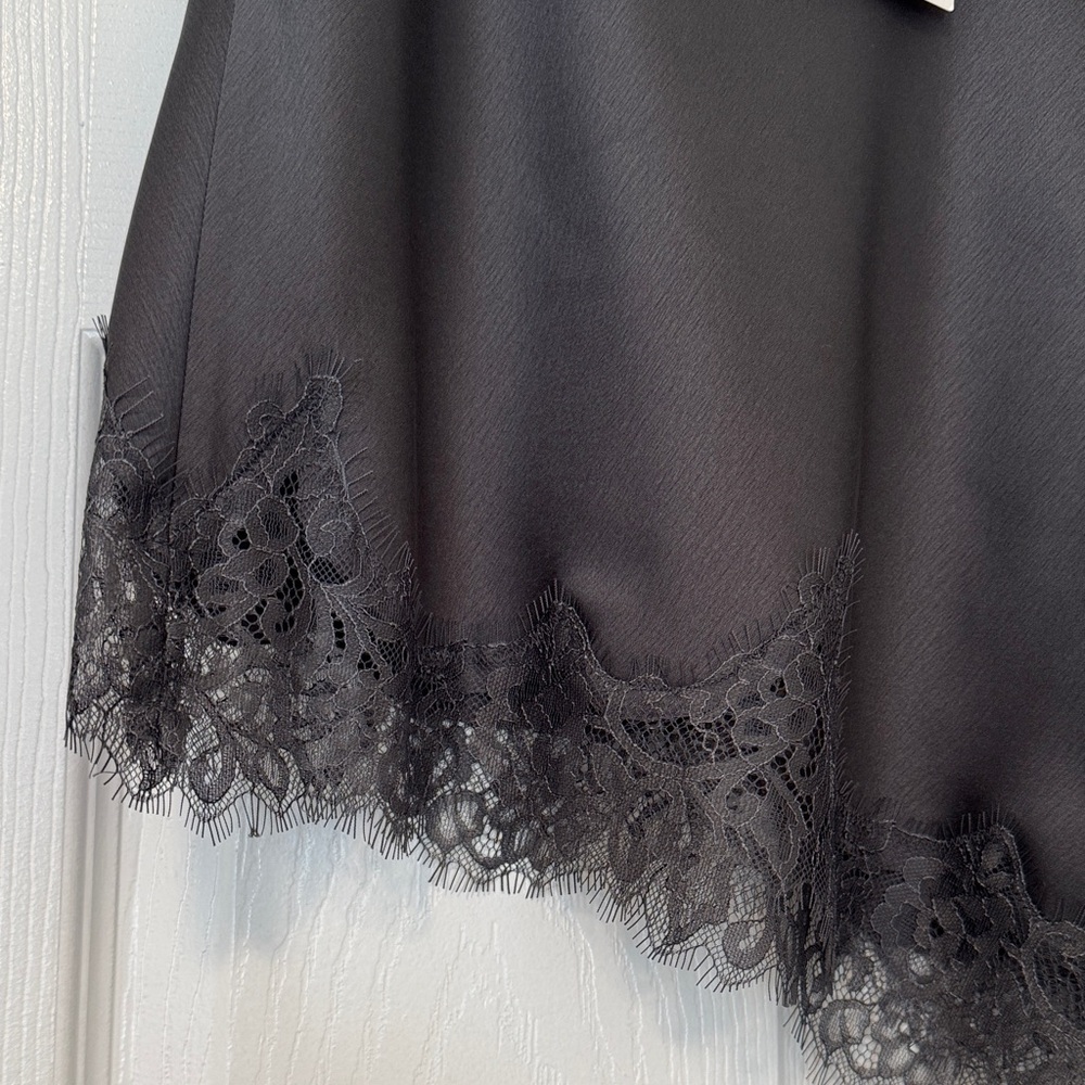 Zara Elegant Dark Gray Lace Trim Asymmetrical Skirt with Side Zip - Size L NWT - Picture 3 of 17